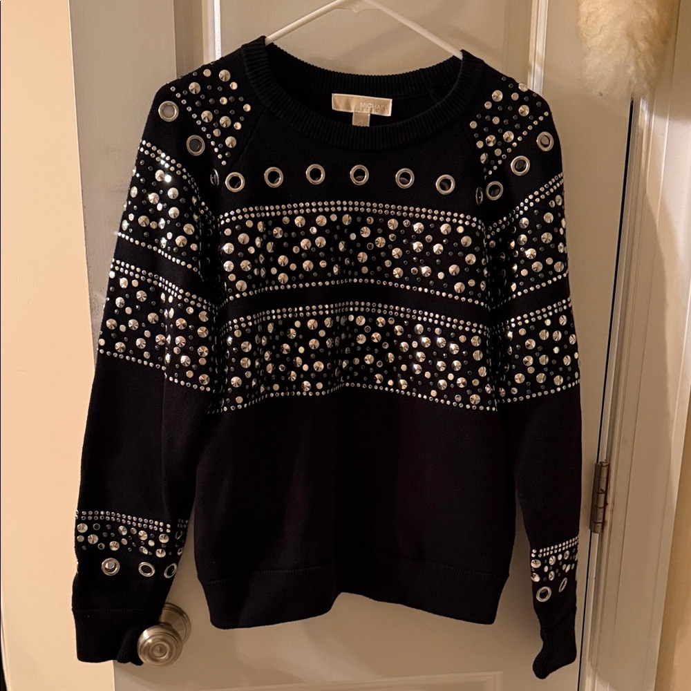 Michael Kors Black and Silver Embellished Sweater